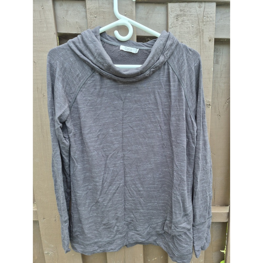 Dalia Women Top Sweater Stretch Long Sleeve Heather Dark Grey Layered Hem Size M